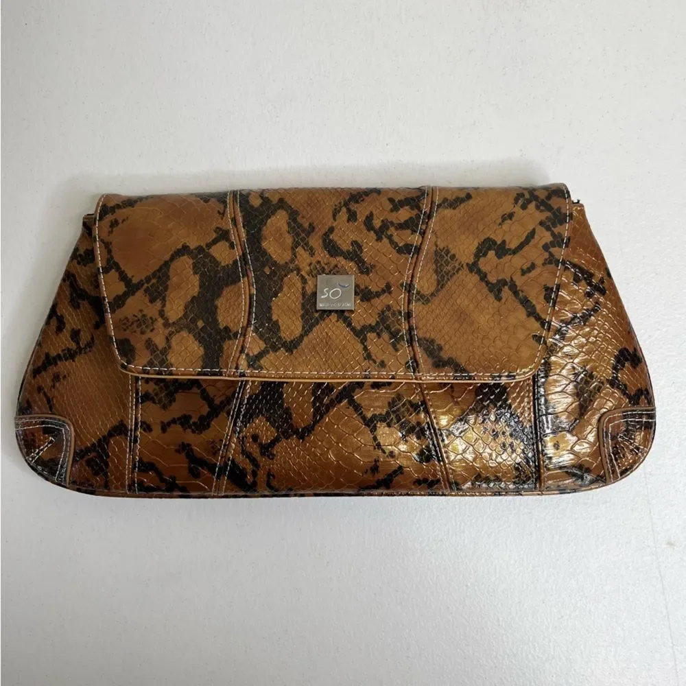 Maurizio Spagni Metallic Copper Reptile Trapezoid Chain Shoulder Bag Clutch